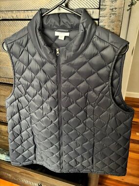 J. Jill Navy Quilted Down Vest - Zip Front